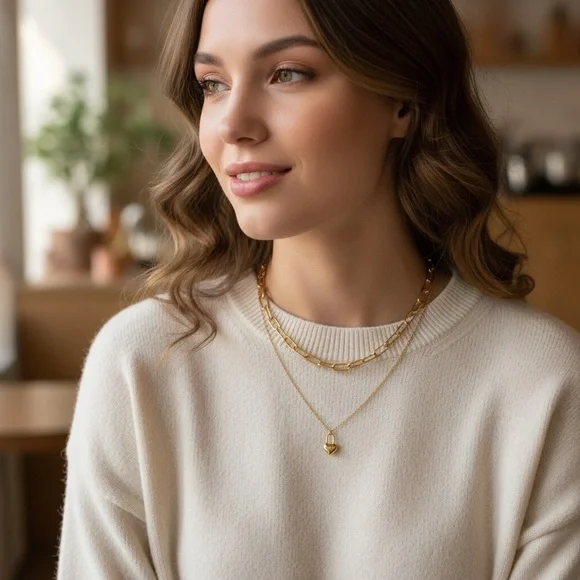 18K Gold Plated Layering Heart Lock Pendant Necklace - Picture 6 of 14